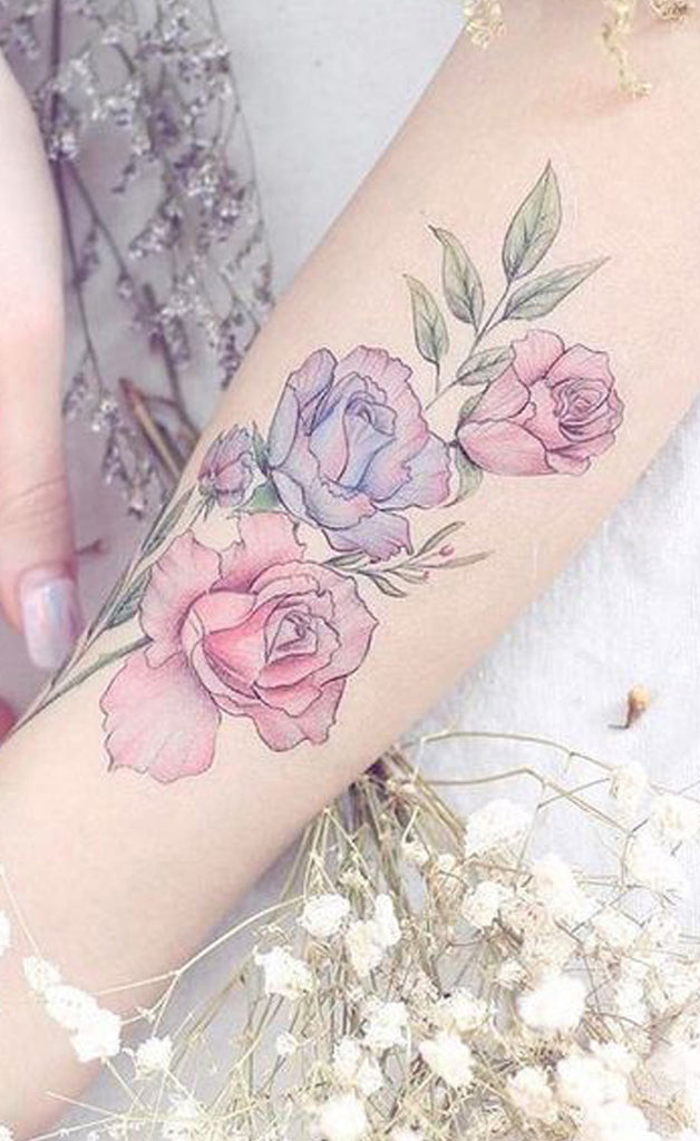 Watercolor Rose Forearm Tattoo Ideas for Women - Pretty Floral Flower Arm Tattoos - www.MyBodiArt.com