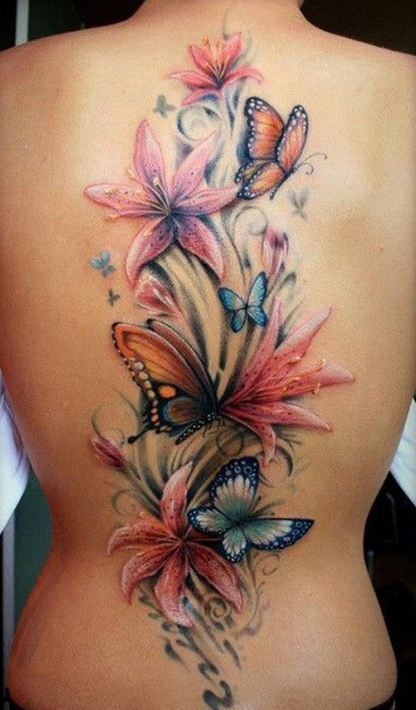 Cool Tattoos for Women - Watercolor Rainbow Flower Back