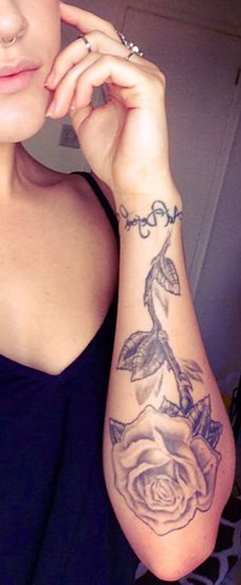 Single Black Rose Arm Sleeve Tattoo Ideas for Women - Vintage Realistic Forearm Tat -  ideas de tatuaje de antebrazo rosa - www.MyBodiArt.com