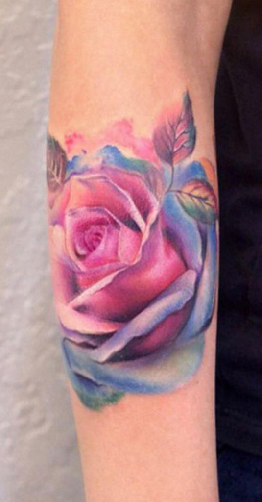Beautiful Pink Watercolor Rose Forearm Tattoo Ideas for Women Delicate Floral Flower Arm Tattoo -  ideas del tatuaje del antebrazo color de rosa de la acuarela para las mujeres - www.MyBodiArt.com