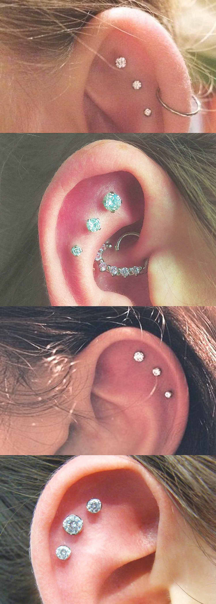 Cartilage Ear Piercing Ideas at MyBodiArt.com - Upper All the Way Up Jewelry - Triple Constellation Stud Earrings 