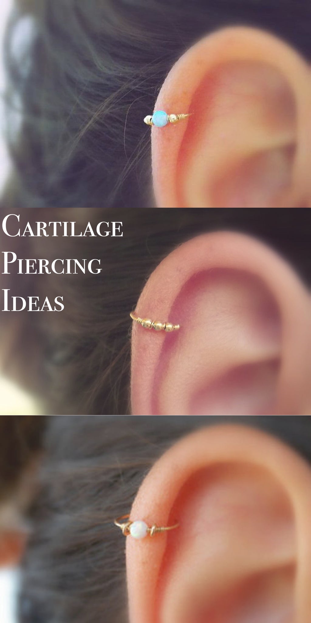 Cool Cartilage Ear Piercing Ideas at MyBodiArt.com - Minimalist Pretty All the Way Upper Gold Opal Cartilage Earring Ring Hoop