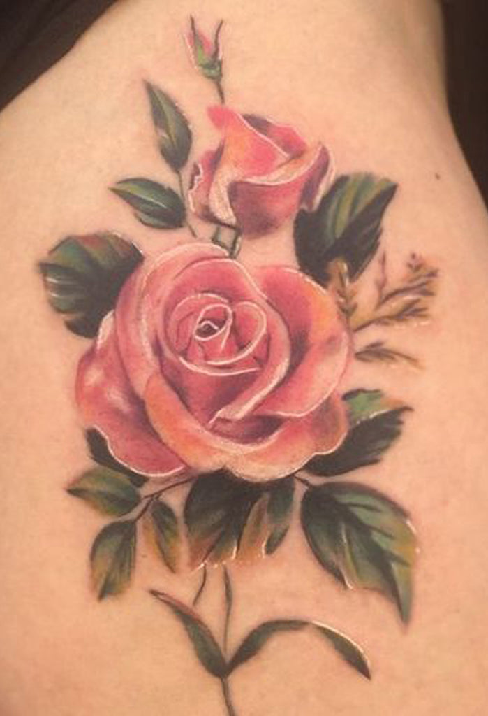 Beautiful Realistic Floral Flower Pink Rose Back Tattoo Ideas -  ideas de acuarela tatuaje de la flor para las mujeres - www.MyBodiArt.com