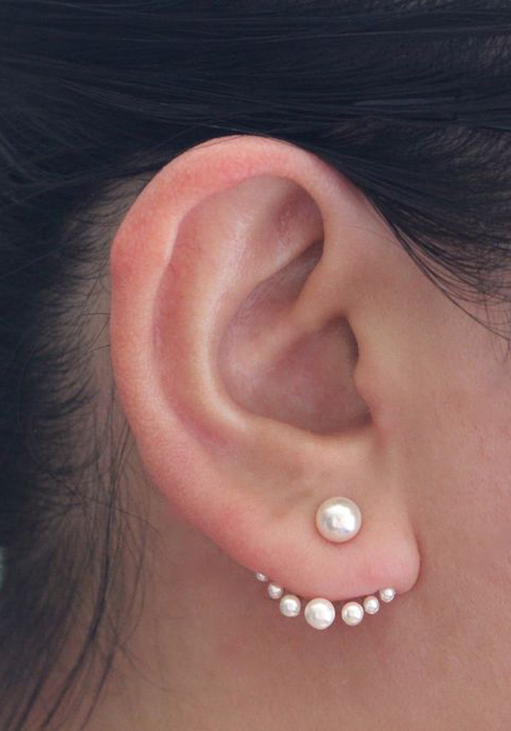 Simple Pearl Earrings - Starburst Ear Jacket - MyBodiArt.com