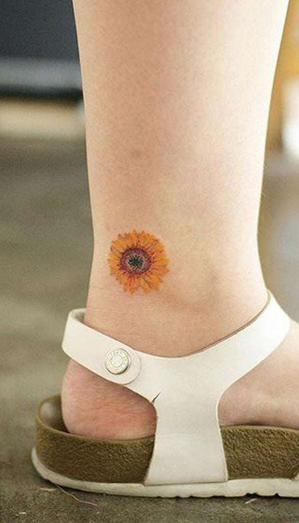 Small Watercolor Sunflower Flower Ankle Tattoo Ideas for Women  ideas lindas del tatuaje del girasol para las mujeres - www.MyBodiArt.com  
