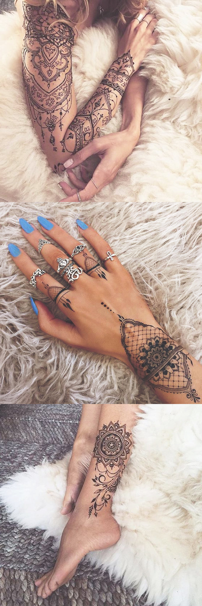 Sacred Geometric Mandala Tattoo Ideas for Women - Lace Black Henna Lotus Tatt - Full Arm Sleeve Tat - Chandelier Tatouage - MyBodiArt.com