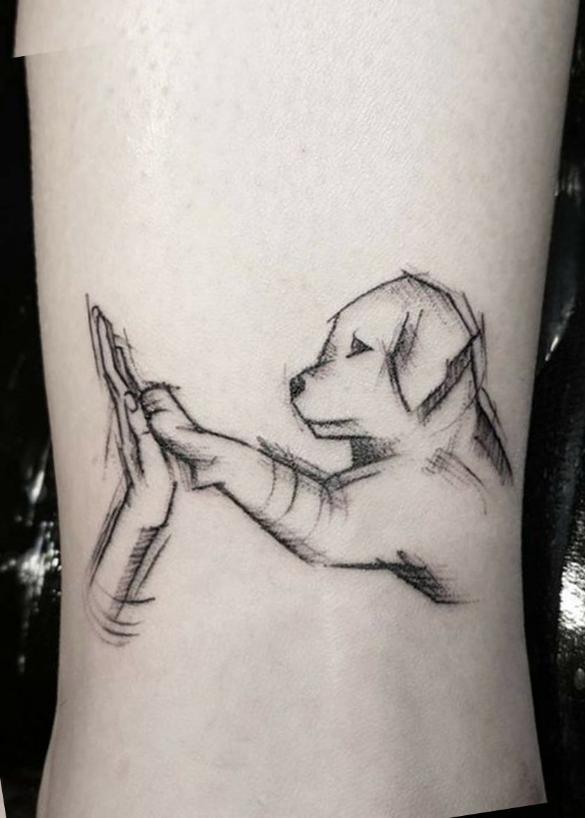 Unique Outline Labrador Dog Paw Shake Hand Arm Sleeve Tattoo Ideas for Women -  Ideas del tatuaje del perro para las mujeres - www.MyBodiArt.com