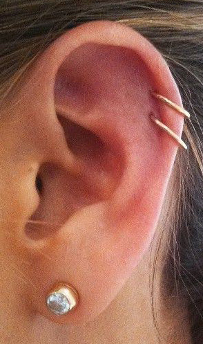 Simple Ear Piercing Ideas - Double Cartilage Ring Helix Hoop - Crystal Lobe Stud Earring - www.MyBodiArt.com 