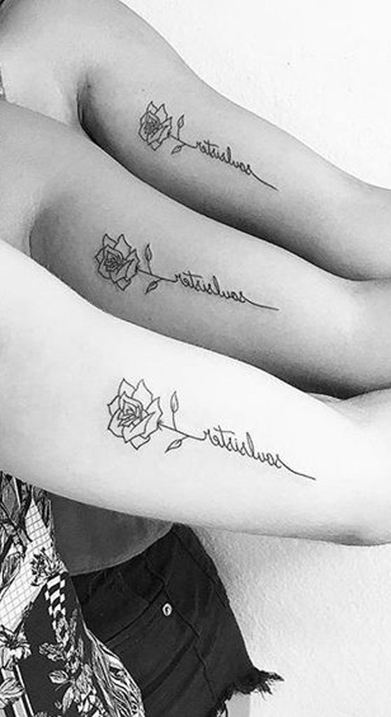 Small Rose Script Bicep Tattoo Ideas for Women Flower Outline Arm Tat -  pequeñas ideas de tatuaje de rosa bíceps para las mujeres - www.MyBodiArt.com 
