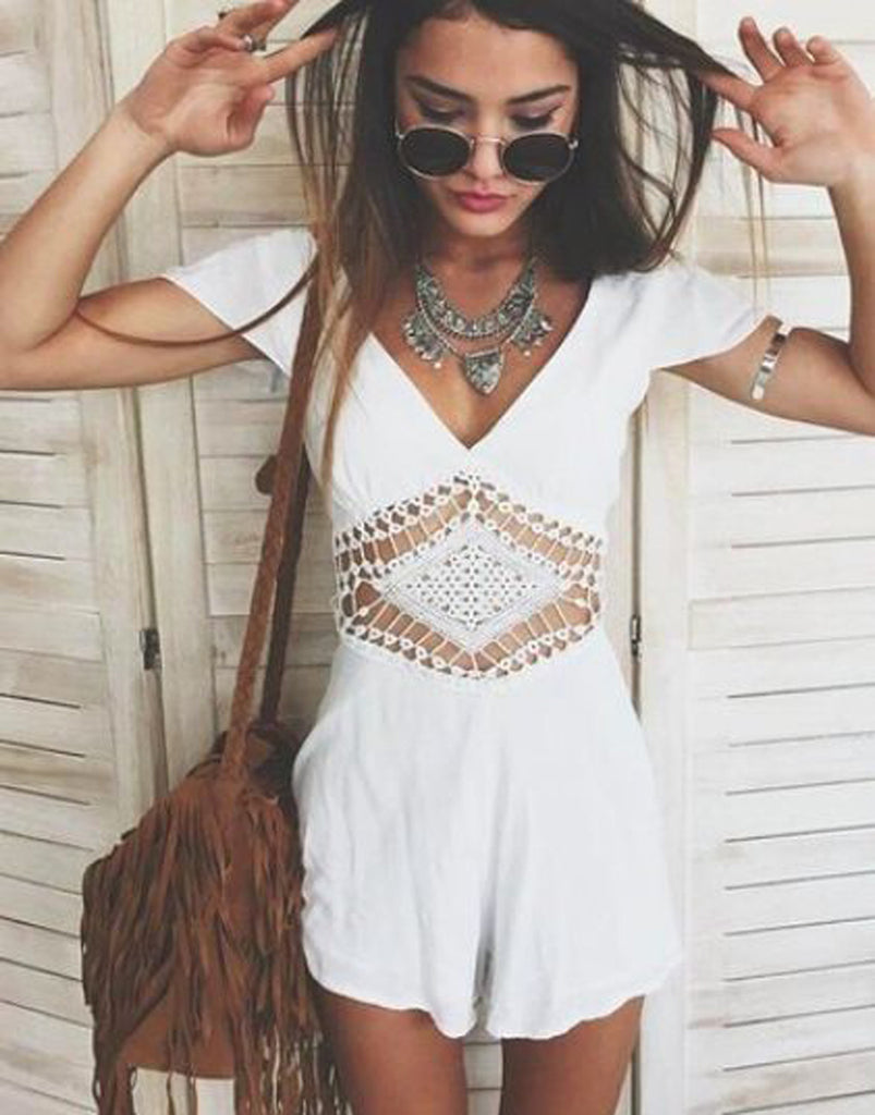 Spring 2017 Boho Chic Fashion Outfit Ideas - Indie Hippie Bohemian Style - Womens Romper - Jewelry & Accessories at MyBodiArt.com