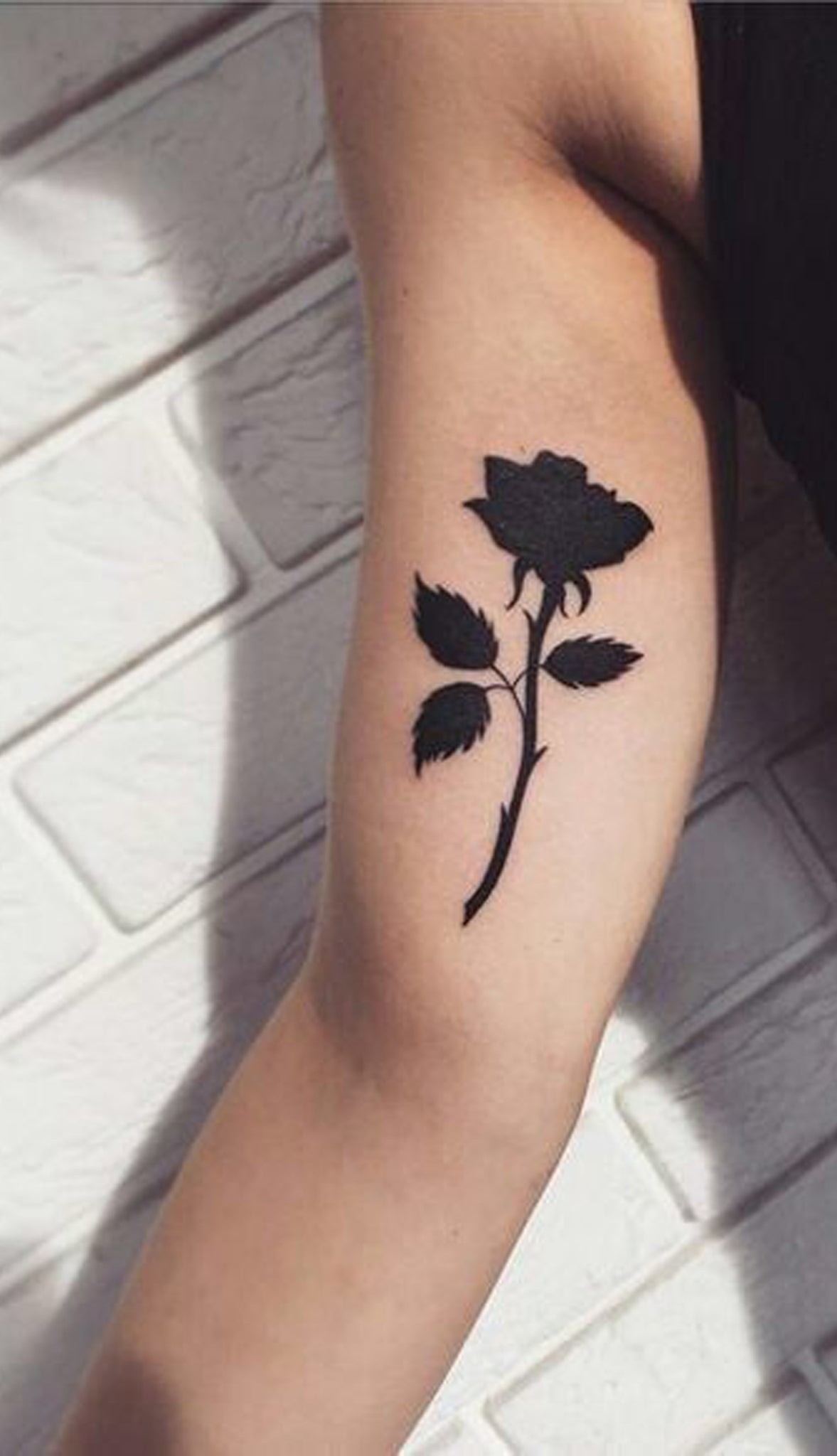 Beautiful Black Rose Arm Tattoo Ideas for Women - Single Flower Bicep Tat - www.MyBodiArt.com #tattoos