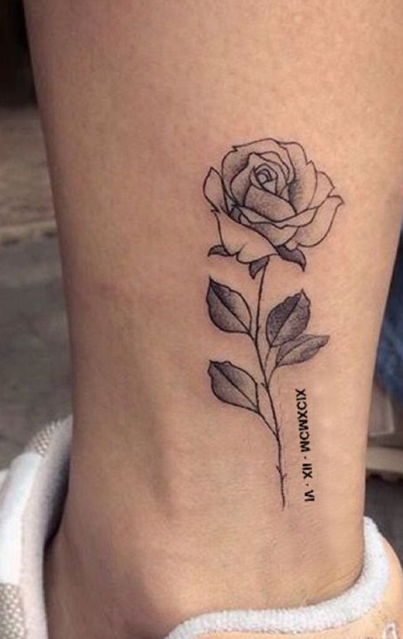 Delicate Small Rose Tattoo Ideas for Ankle - Vintage Realistic Leg Tat - www.MyBodiArt.com #tattoos