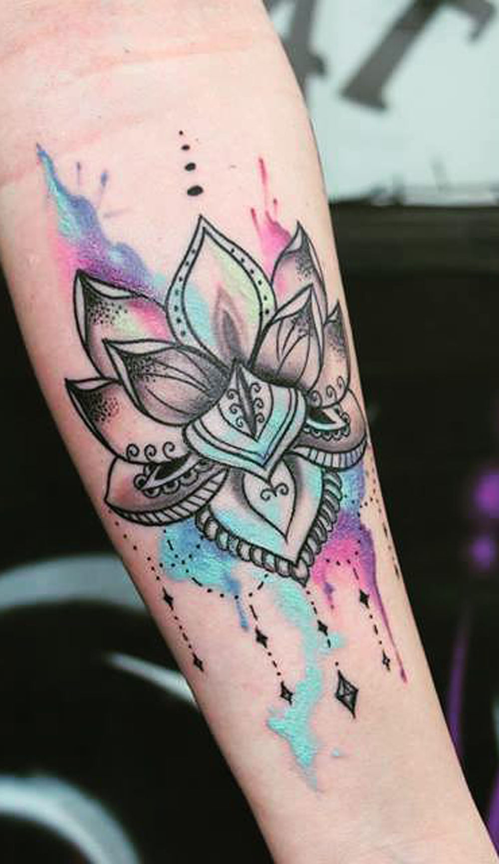 Watercolor Lotus Mandala Forearm Arm Sleeve Tattoo Ideas for Women - www.MyBodiArt.com 