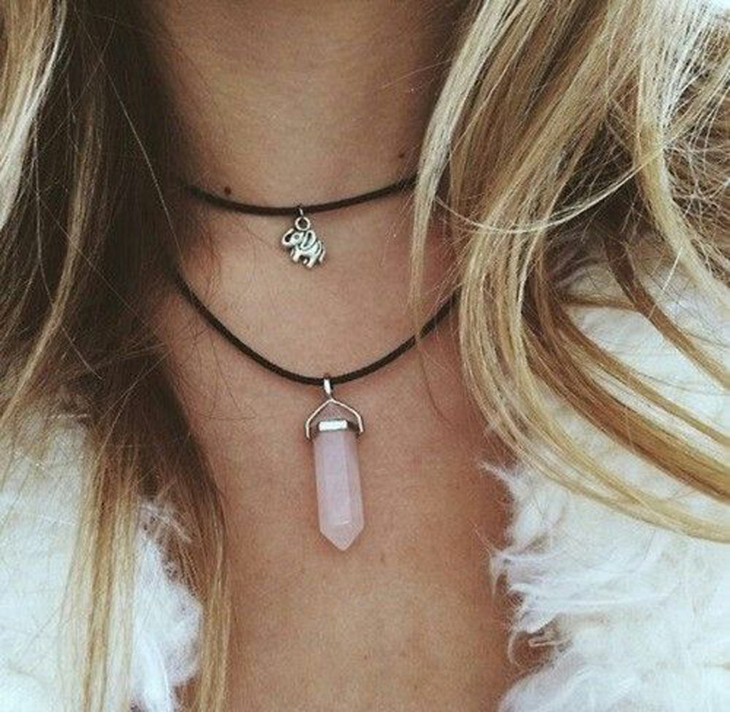 Black Choker Necklace With Pink Gemstone at MyBodiArt.com - For Teens For School Grunge Boho Chic Bohemian Outfit Ideas 