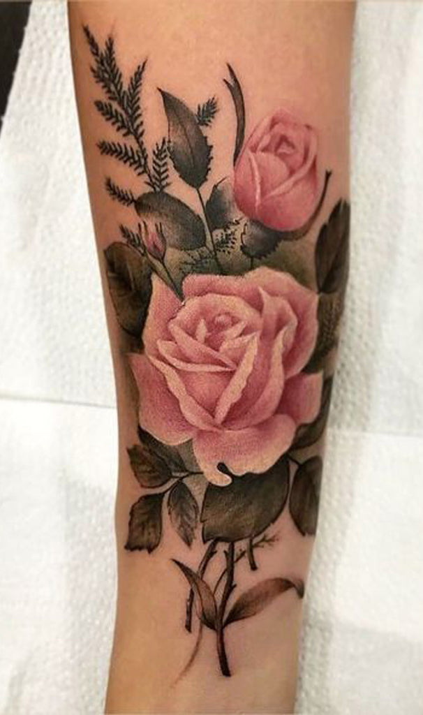 Beautiful Vintage Traditional Pink Floral Flower Tattoo Ideas for Women -  ideas de acuarela tatuaje de la flor para las mujeres - www.MyBodiArt.com