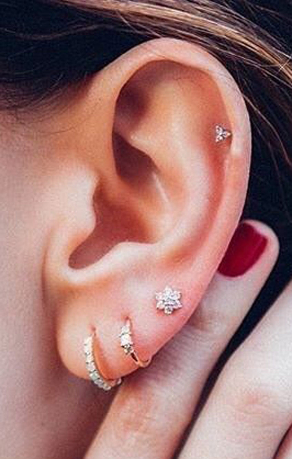Gorgeous Multiple Ear Piercing Ideas - Cartilage Piercing Stud - MyBodiArt.com 