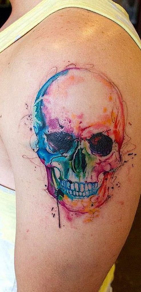 Watercolor Skull Tattoo - MyBodiArt.com