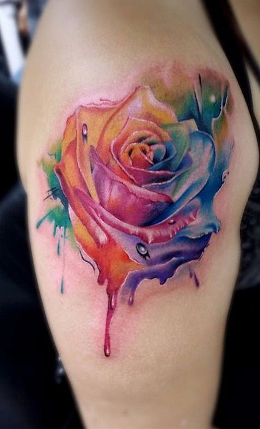 Watercolor Rainbow Floral Rose Tattoo Ideas - MyBodiArt.com