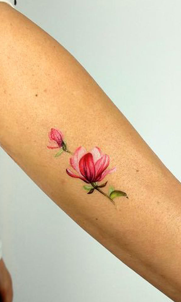 Watercolor Pink Pretty Floral Flower Petals Small Tattoo Ideas for Women -  ideas de acuarela tatuaje de la flor para las mujeres - www.MyBodiArt.com