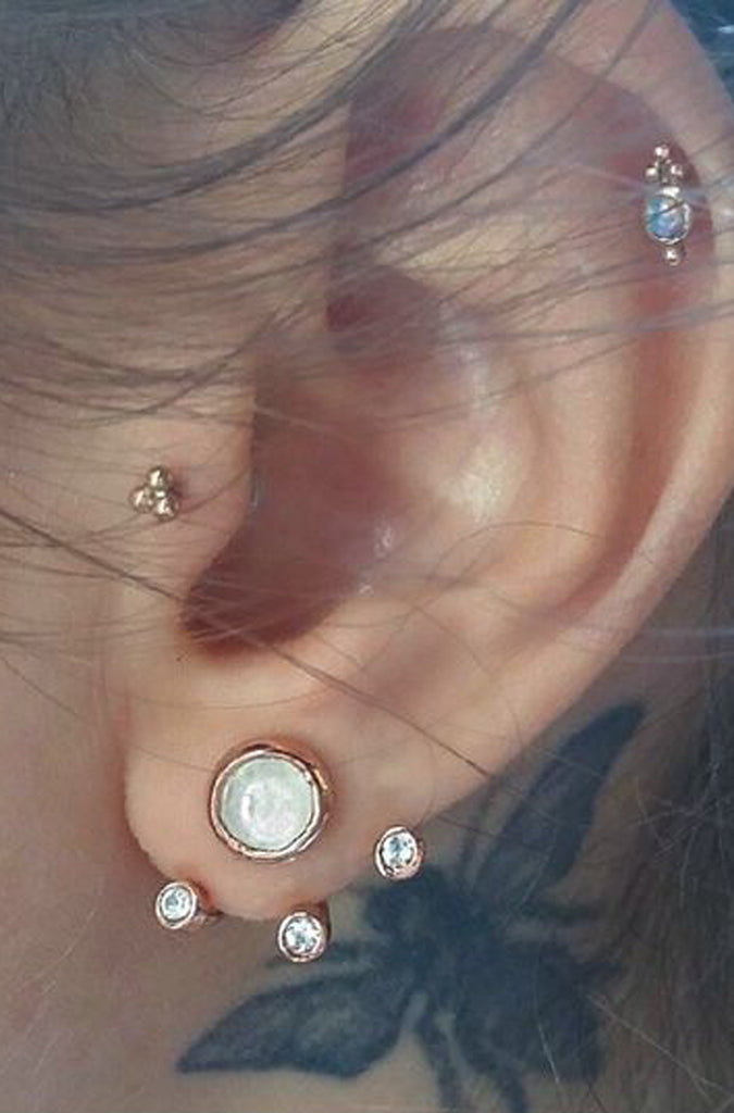 Multiple Ear Piercing Ideas - Opal Starburst Ear Jacket - MyBodiArt.com