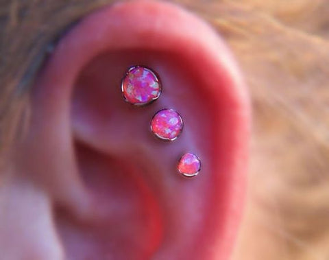 Red Opal Triple Cartilage Earrings at MyBodiArt