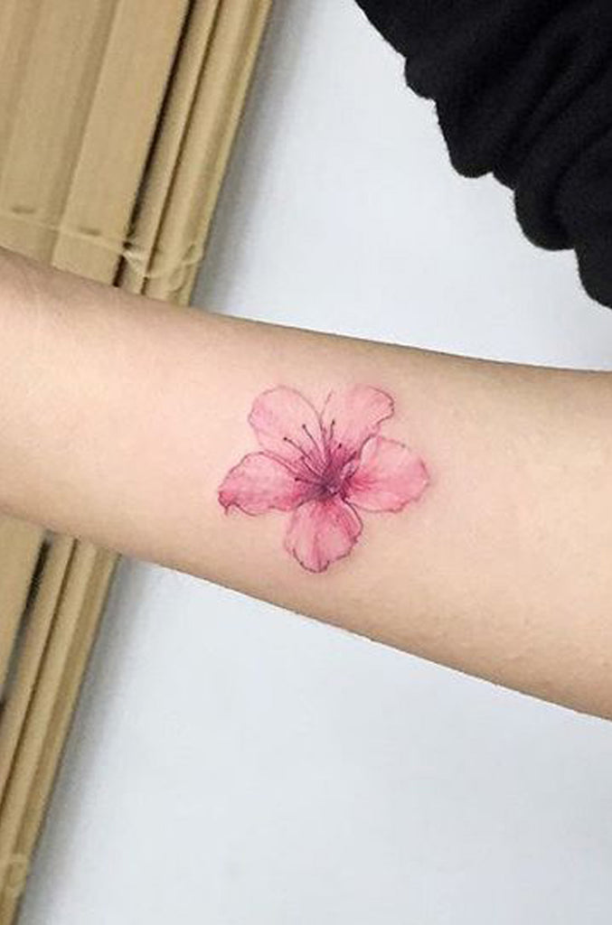 Cute Small Watercolor Floral Flower Cherry Blossom Forearm Tattoo Ideas for Women -  ideas de acuarela tatuaje de la flor para las mujeres - www.MyBodiArt.com