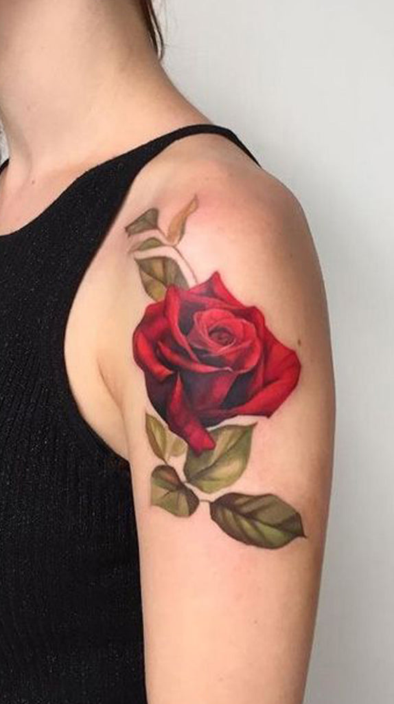 Watercolor Red Rose Arm Sleeve Tattoo Ideas for Women -  ideas de acuarela tatuaje de la flor para las mujeres - www.MyBodiArt.com