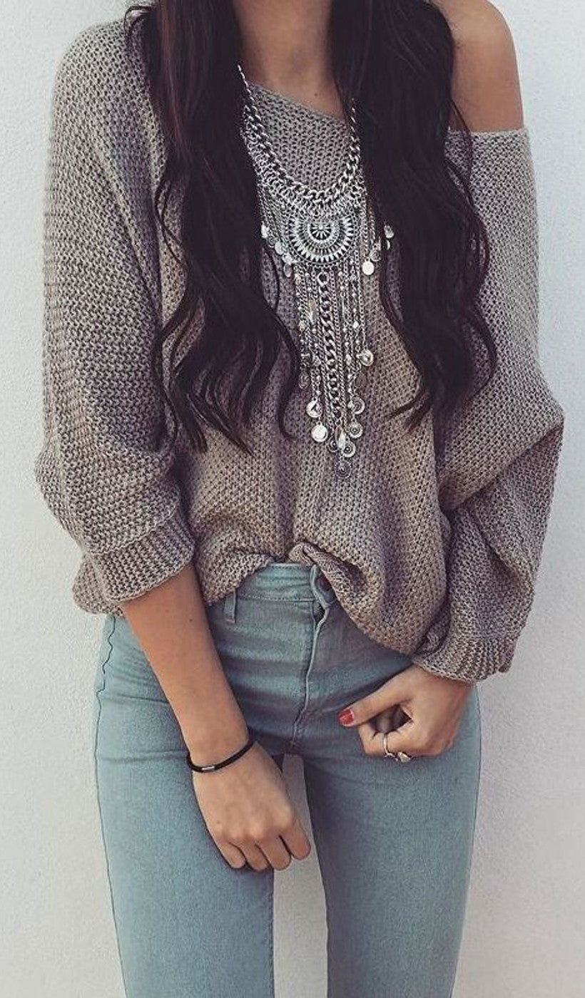 Cute & Casual Fall Outfits For School 2017 - Boho Indie Hippie Chunky Statement Necklace Accessories at MyBodiArt.com