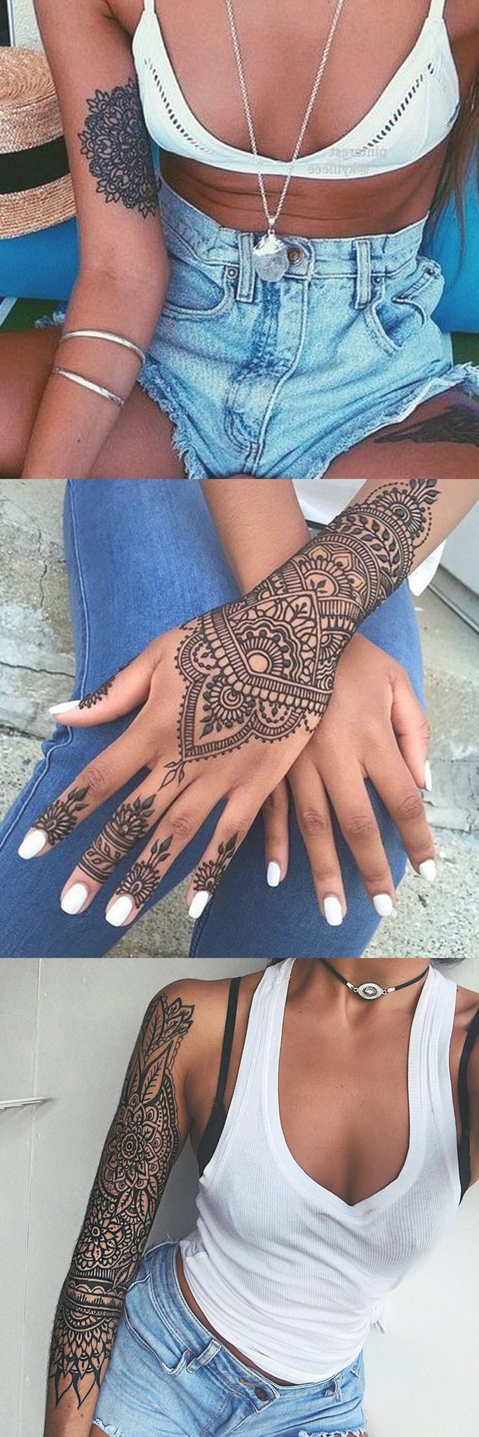 Beautiful Mandala Placement Tattoo Ideas - Black Henna Hand Lotus Tatt - Inner Arm Sleeve Bicep Tat - Full Geometric Womens Tatouage - MyBodiArt.com Denim