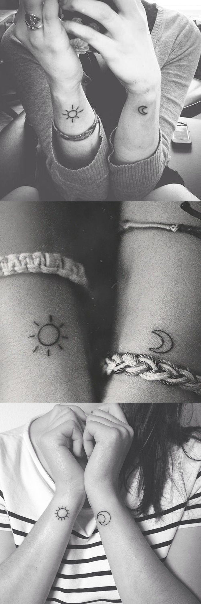 Cute Small Tattoo Ideas for Women - Simple Sun and Moon Wrist Arm Tatt at MyBodiArt.com