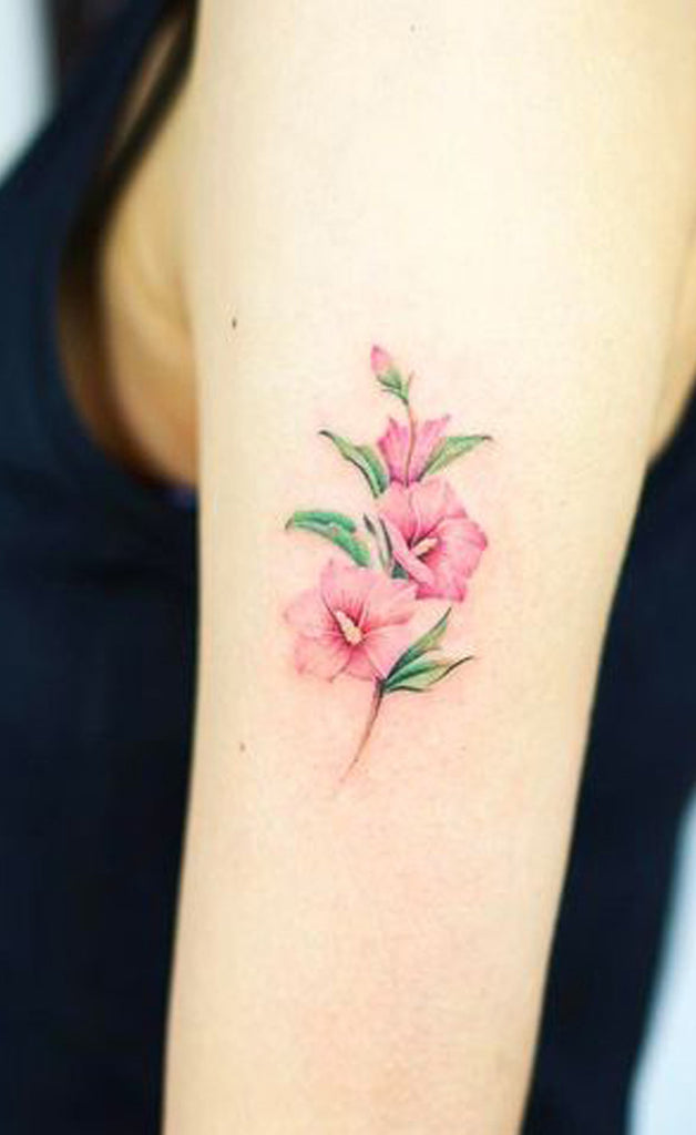 Watercolor style lily Stargazer temporary tattoo by