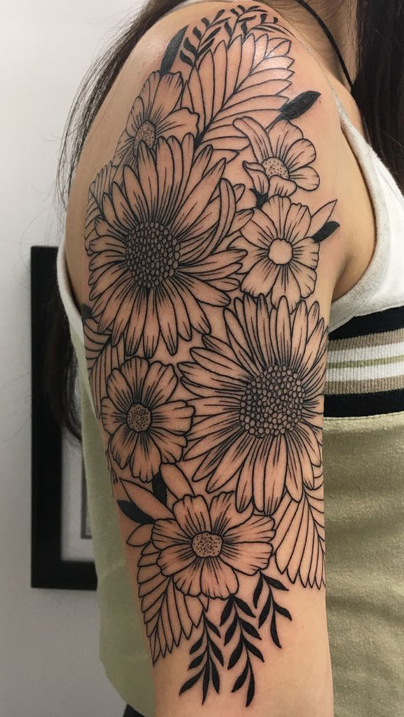 Beautiful Sunflower Arm Sleeve Tattoo ideas for Women - www.MyBodiArt.com