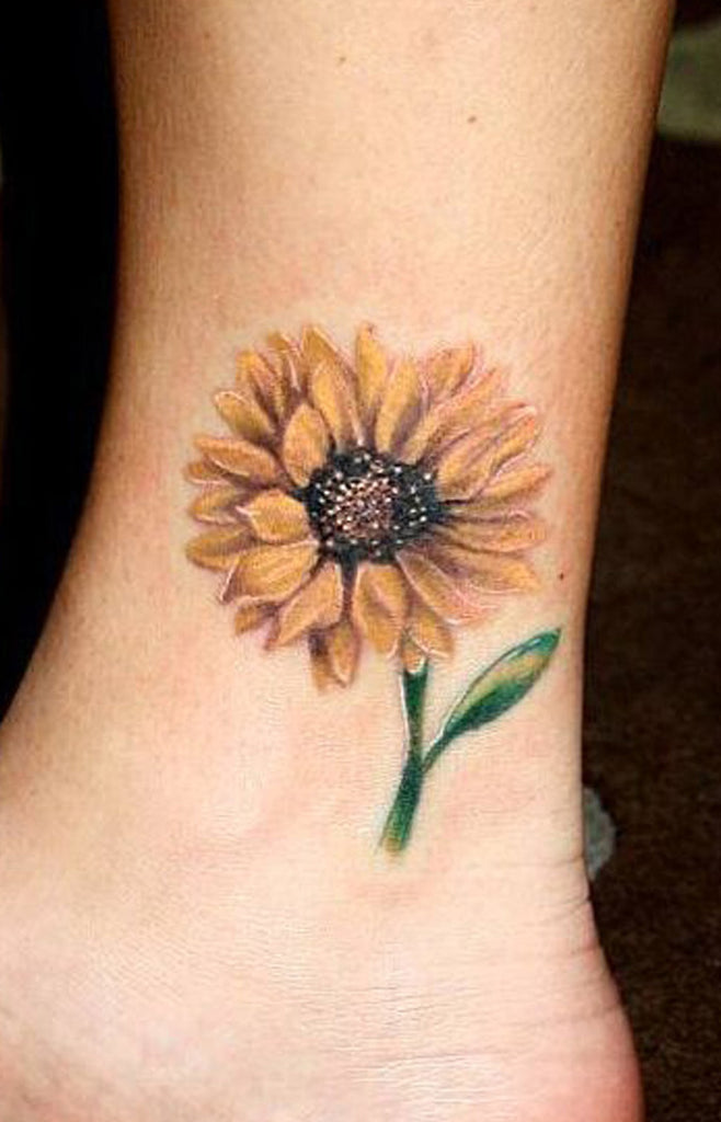 Cute Colorful Watercolor Sunflower Ankle Tattoo Ideas for Women  ideas lindas del tatuaje del girasol para las mujeres - www.MyBodiArt.com  