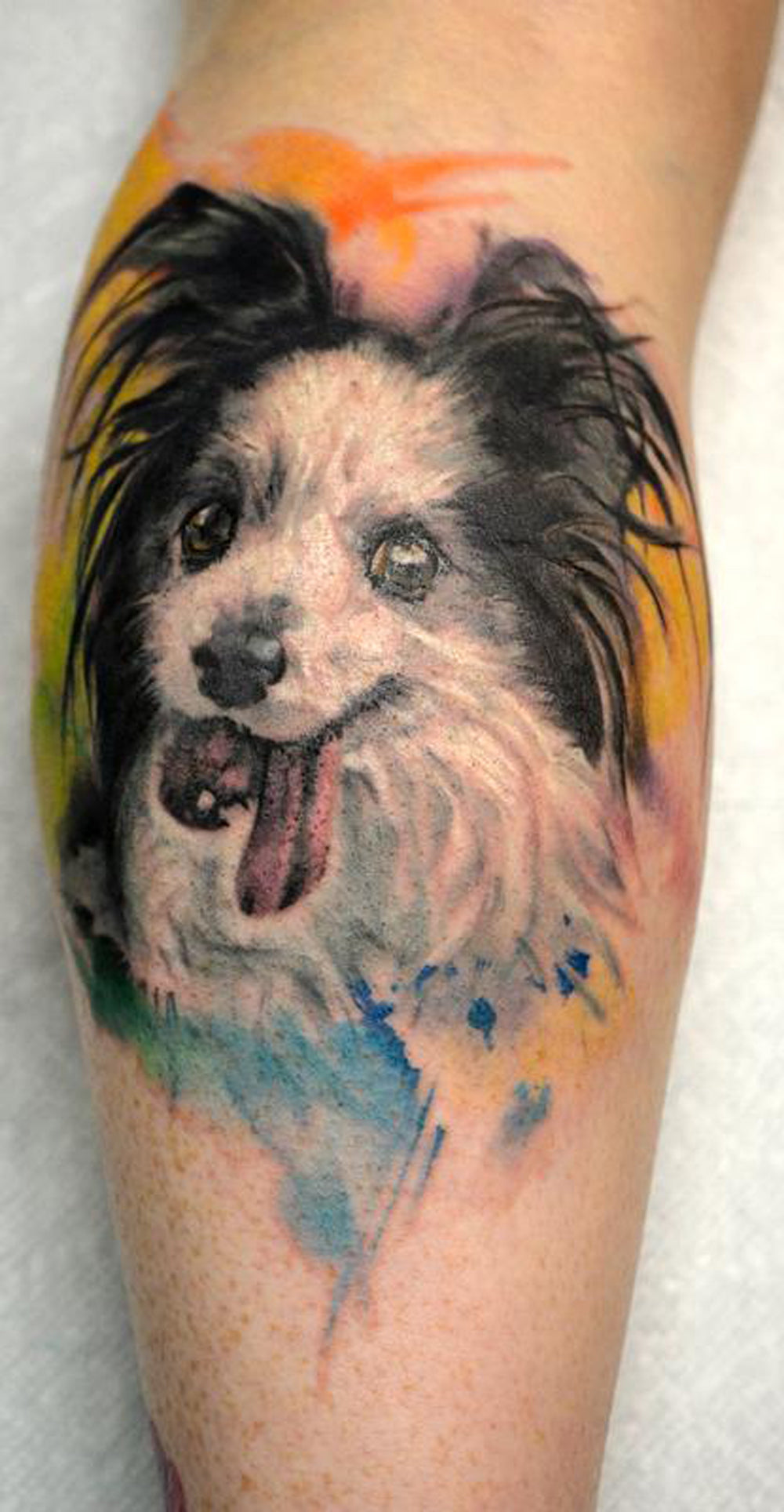 Realistic Watercolor Dog Arm Sleeve Tattoo Ideas -  Ideas de tatuaje de manga de brazo de perro de acuarela - www.MyBodiArt.com