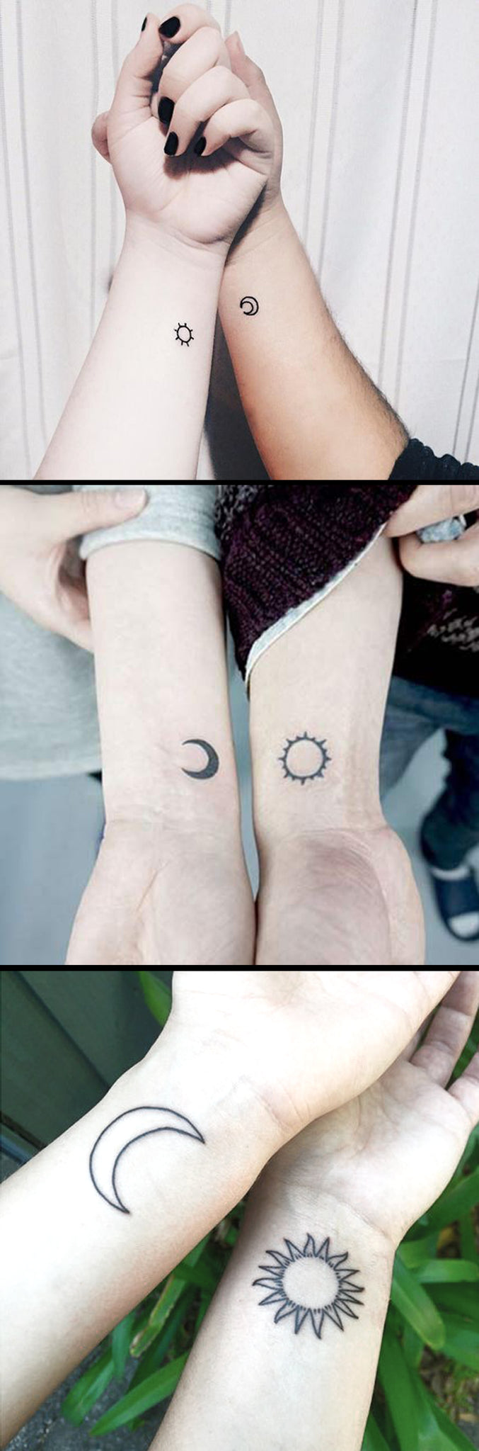 Matching Sun and Moon Tattoo Ideas for Couples, Bestfriends, Sisters, for 2 Siblings - Small Wrist Tatouage - Ideas Del Tatuaje - www.MyBodiArt.com 