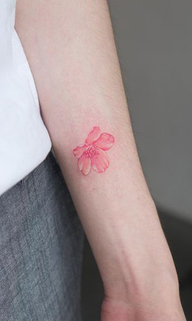 Pretty Cherry Blossom Watercolor Forearm Tattoo Ideas for Women -  ideas de acuarela tatuaje de la flor para las mujeres - www.MyBodiArt.com