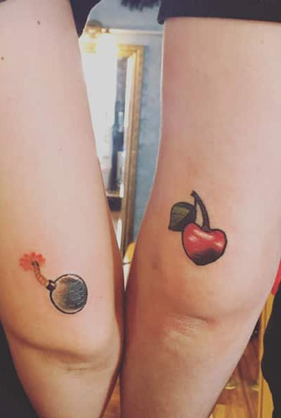Small Bestfriend Tattoo Ideas - Elbow Arm Bomb Cherry Frauen Tatouage - Ideas Del Tatuaje - www.MyBodiArt.com