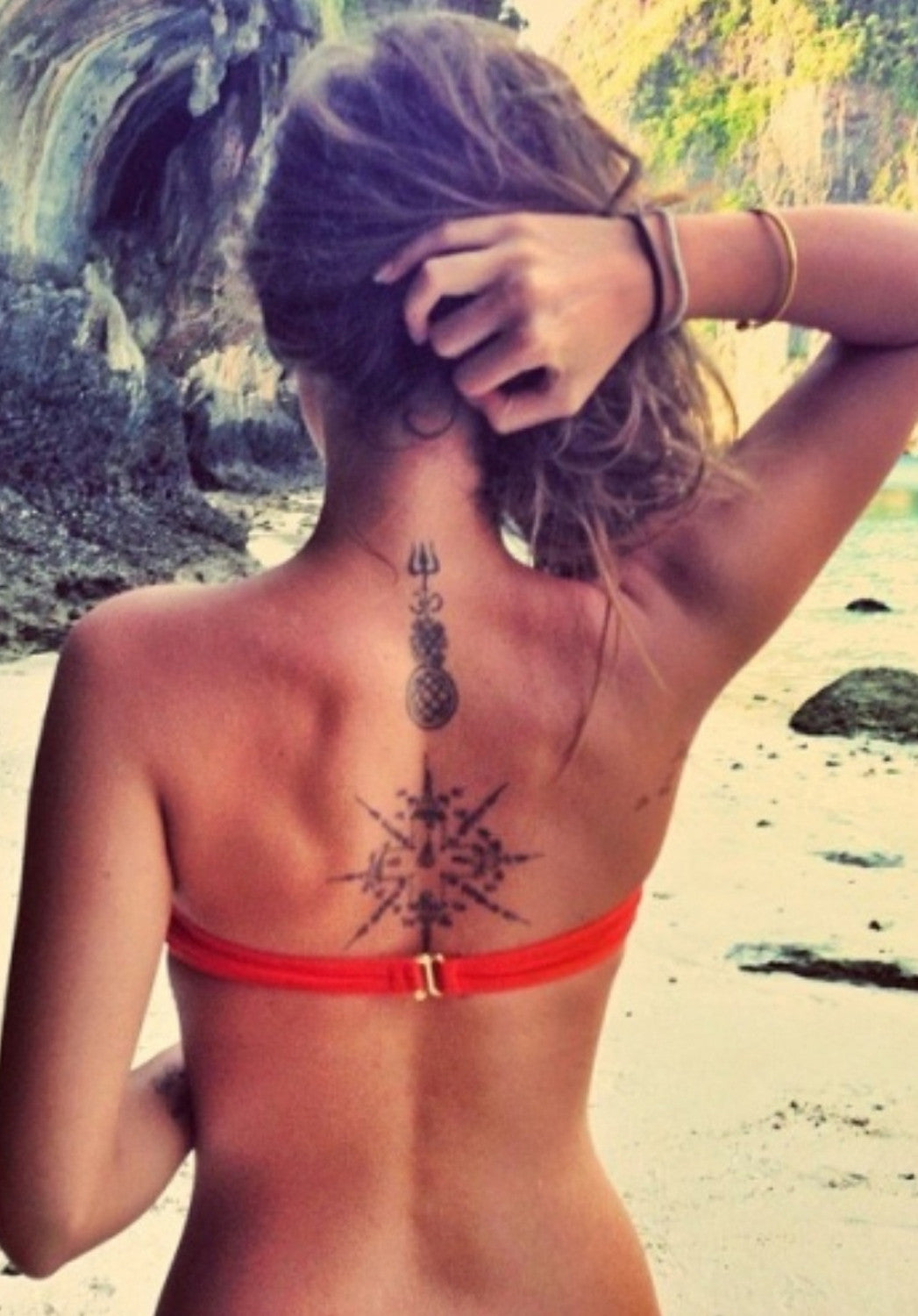 Compass Tattoo Ideas - Upper Back Spine Tat for Women - MyBodiArt.com
