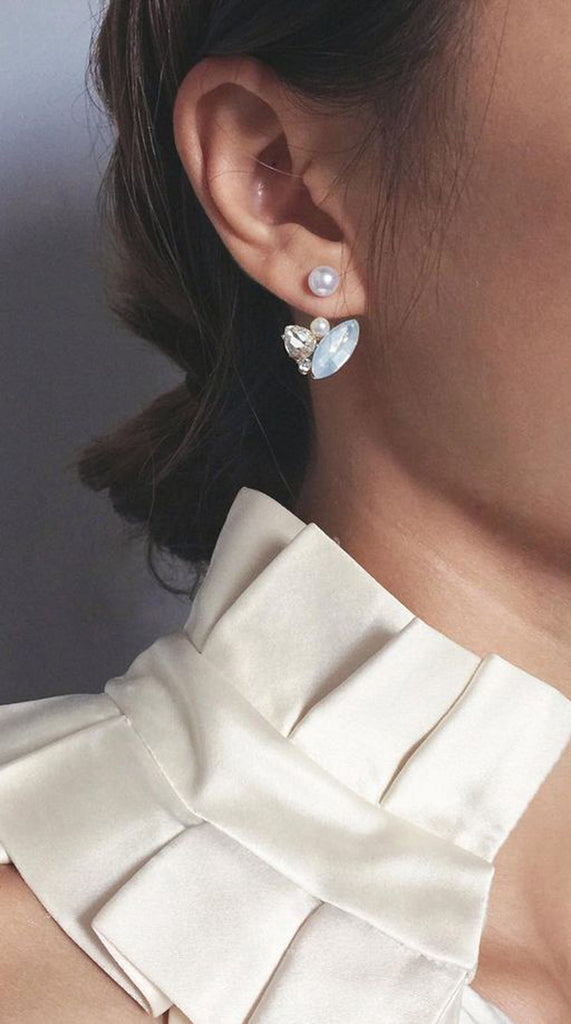 Gemstone Crystal Earrings Pearl Starburst Ear Jacket - MyBodiArt.com
