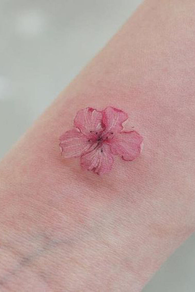 Delicate Watercolor Cherry Blossom Wrist Tattoo Ideas for Women -  ideas de acuarela tatuaje de la flor para las mujeres - www.MyBodiArt.com