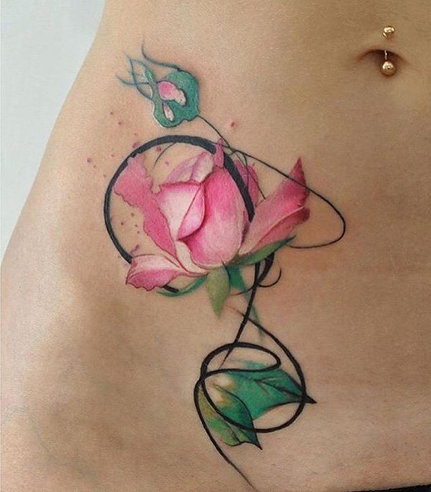 Geometric Rose Tattoo - MyBodiArt.com
