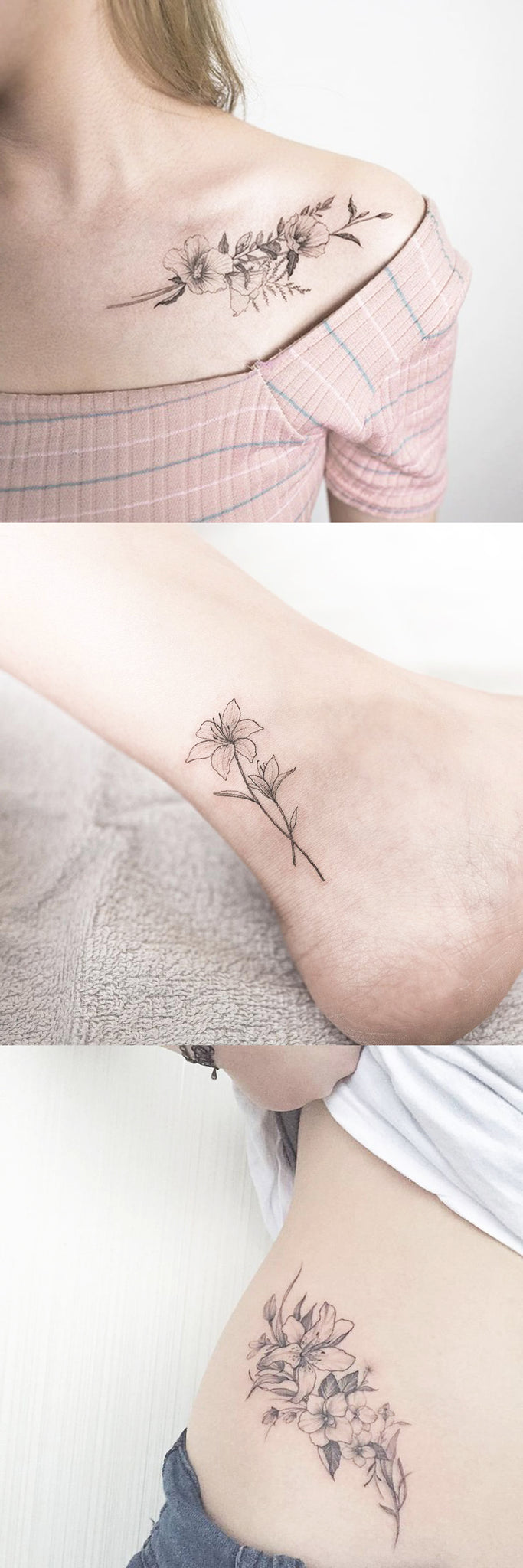 Delicate Sketched Flower Shoulder Tattoo Ideas - Wild Realistic Floral Ankle Tatt - MyBodiArt.com 