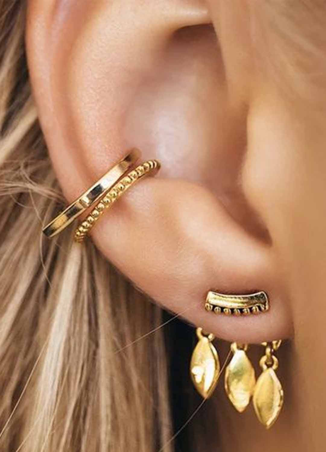 Cute SImple Ear Piercing Ideas at MyBodiArt.com -  All the Way Up Gold Conch Earring Ring