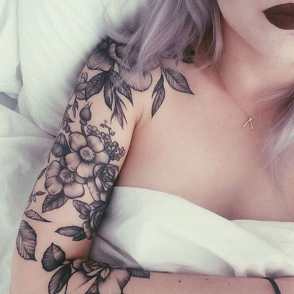 Black and White Rose Arm Sleeve Tattoo - MyBodiArt.com