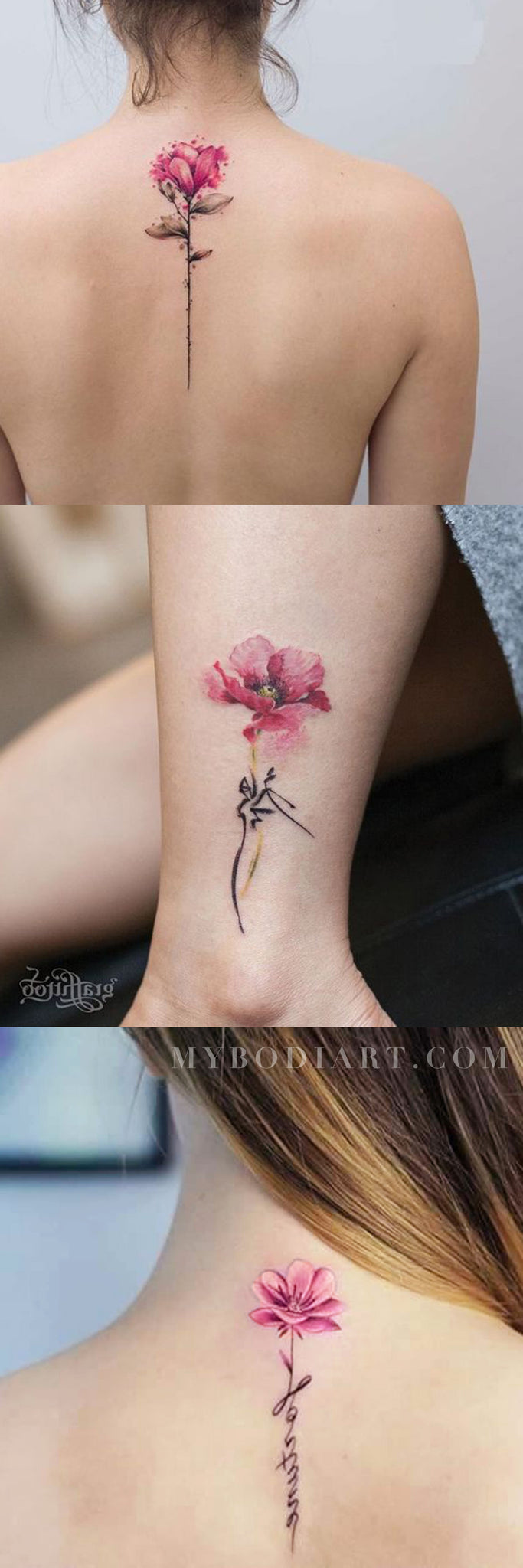 Beautiful Watercolor Rose Script Quote Spine Back Ankle Tattoo Ideas for Women - www.MyBodiArt.com 