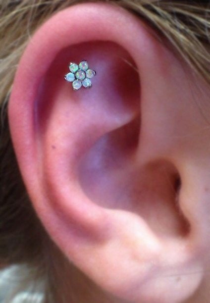 Flower Opal Cartilage Ear Piercing Earring Jewelry 16G at MyBodiArt.com