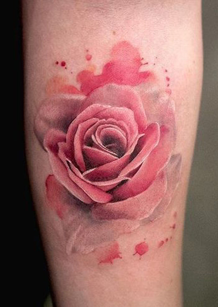 Realistic Pink Splat Watercolor Rose Forearm Tattoo Ideas for Women -  ideas de acuarela tatuaje de la flor para las mujeres - www.MyBodiArt.com