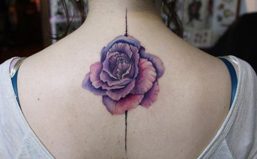 Best Tattoo for Your Back - Watercolor Rose Back Tattoo - MyBodiArt.com