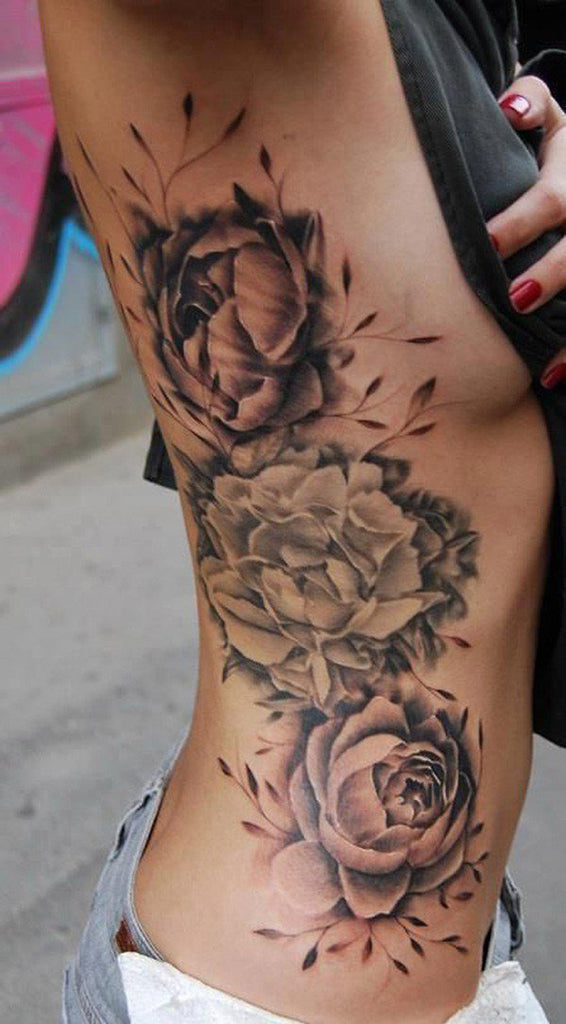 Black Roses Side Rib Tattoo for Women - MyBodiArt.com
