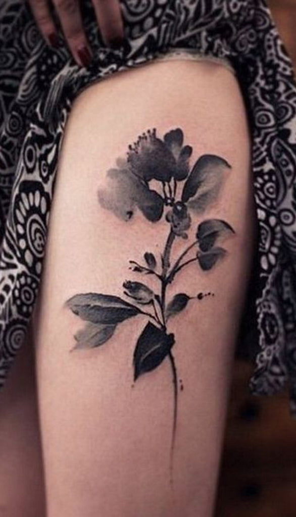 Small Black Watercolor Flower Tattoo - MyBodiArt.com